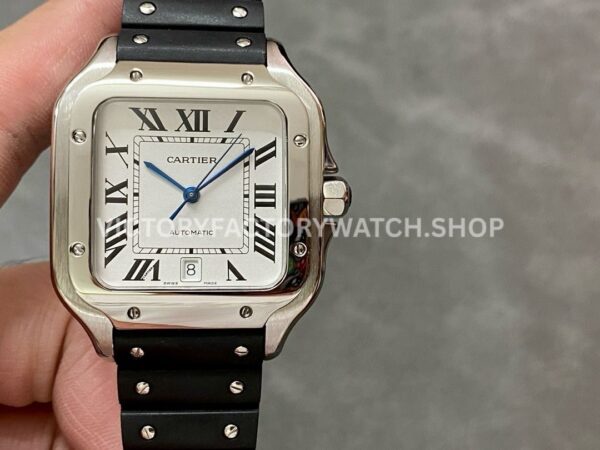THB Factory Cartier Santos WSSA0018 39.8mm Steel Rubber Strap Roman Numerals Silver Dial (8) THB Factory Cartier Santos WSSA0018 silver dial rubber strap