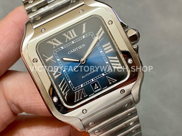 THB Factory Cartier Santos WSSA0030 39.8mm Full Steel Roman Numerals Blue Dial (8) THB Factory Cartier Santos WSSA0030 39.8mm Full Steel Roman Numerals Blue Dial