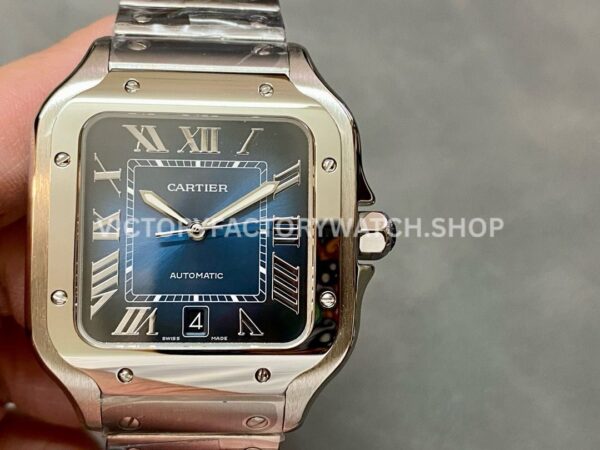 THB Factory Cartier Santos WSSA0030 39.8mm Full Steel Roman Numerals Blue Dial (9) THB Factory Cartier Santos WSSA0030 full steel blue dial