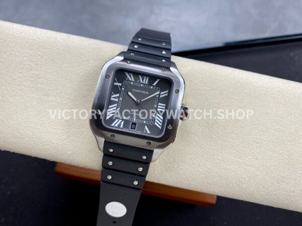 THB Factory Cartier Santos WSSA0037 39.8mm Steel Rubber Strap Roman Numerals Grey Dial (10) THB Factory Cartier Santos WSSA0037 39.8mm Steel Rubber Strap Roman Numerals Grey Dial