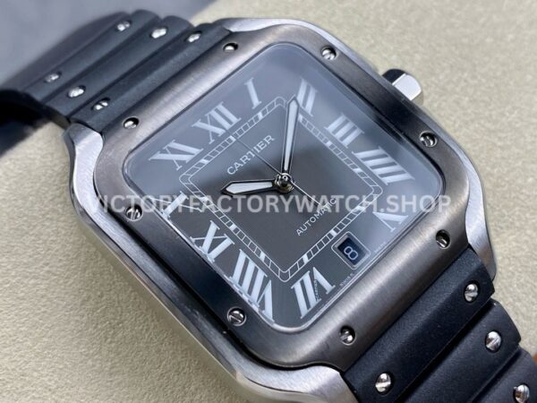 THB Factory Cartier Santos WSSA0037 39.8mm Steel Rubber Strap Roman Numerals Grey Dial (2) THB Factory Cartier Santos WSSA0037 39.8mm Steel Rubber Strap Roman Numerals Grey Dial