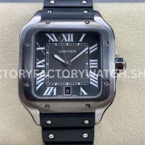 THB Factory Cartier Santos WSSA0037 39.8mm Steel Rubber Strap Roman Numerals Grey Dial (5) THB Factory Cartier Santos WSSA0037 grey dial rubber strap