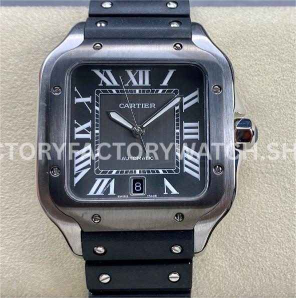THB Factory Cartier Santos WSSA0037 39.8mm Steel Rubber Strap Roman Numerals Grey Dial (5) THB Factory Cartier Santos WSSA0037 grey dial rubber strap