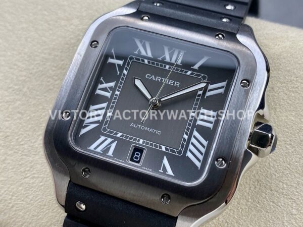 THB Factory Cartier Santos WSSA0037 39.8mm Steel Rubber Strap Roman Numerals Grey Dial (6) THB Factory Cartier Santos WSSA0037 39.8mm Steel Rubber Strap Roman Numerals Grey Dial