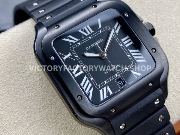 THB Factory Cartier Santos WSSA0039 39.8mm Steel Rubber Strap Roman Numerals Black Dial