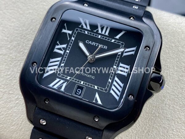 THB Factory Cartier Santos WSSA0039 39.8mm Steel Rubber Strap Roman Numerals Black Dial
