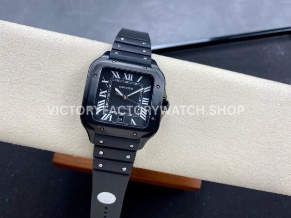 THB Factory Cartier Santos WSSA0039 39.8mm Steel Rubber Strap Roman Numerals Black Dial