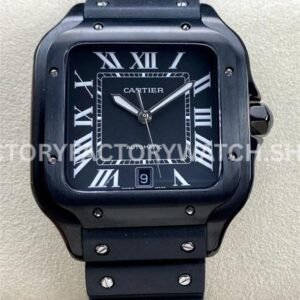 THB Factory Cartier Santos WSSA0039 39.8mm Steel Rubber Strap Roman Numerals Black Dial (9) THB Factory Cartier Santos WSSA0039 black dial rubber strap