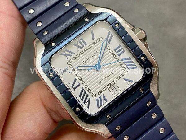 THB Factory Cartier Santos WSSA0047 39.8mm Steel Rubber Strap Roman Numerals Grey Dial