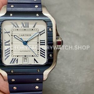 THB Factory Cartier Santos WSSA0047 39.8mm Steel Rubber Strap Roman Numerals Grey Dial (7) THB Factory Cartier Santos WSSA0047 grey dial rubber strap