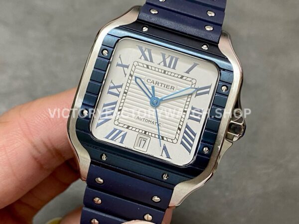 THB Factory Cartier Santos WSSA0047 39.8mm Steel Rubber Strap Roman Numerals Grey Dial
