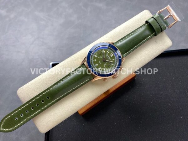 TW Factory Blancpain Air Command AC02-12B53-63B 42.5mm Rose Gold Calfskin Vintage ( (3) TW Factory Blancpain Air Command AC02-12B53-63B 42.5mm Rose Gold Calfskin Vintage Leather Strap Blue Ceramic Bezel Avocado Green Dial