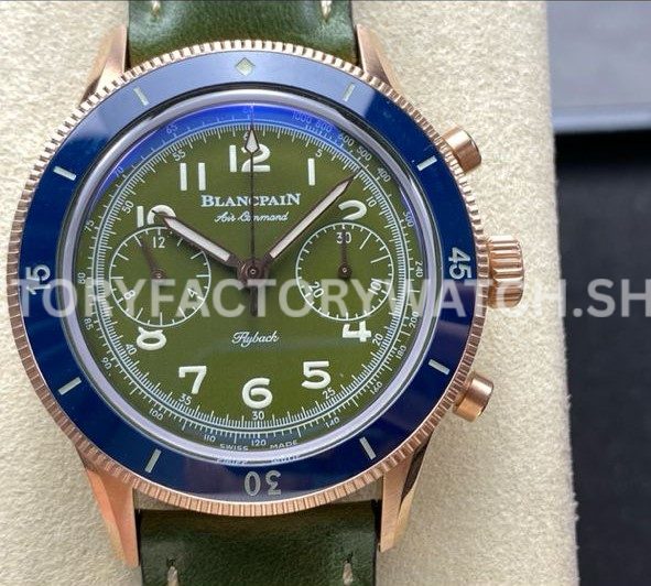 TW Factory Blancpain Air Command AC02-12B53-63B 42.5mm Rose Gold Calfskin Vintage ( (8) TW Factory Blancpain Air Command AC02-12B53-63B 42.5mm rose gold green dial