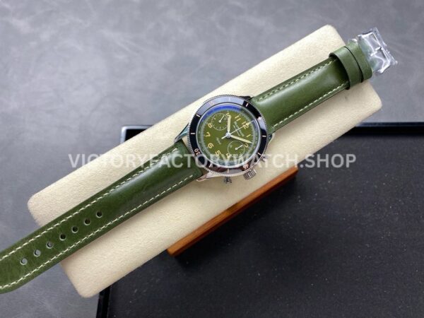 TW Factory Blancpain Air Command AC02-12B53-63B 42.5mm Steel Calfskin Vintage Leathe ( (4) TW Factory Blancpain Air Command AC02-12B53-63B 42.5mm Steel Calfskin Vintage Leather Strap Black Ceramic Bezel Avocado Green Dial