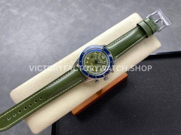 TW Factory Blancpain Air Command AC02-12B53-63B 42.5mm Steel Calfskin Vintage Leather Strap Blue Ceramic Bezel Avocado Green Dial