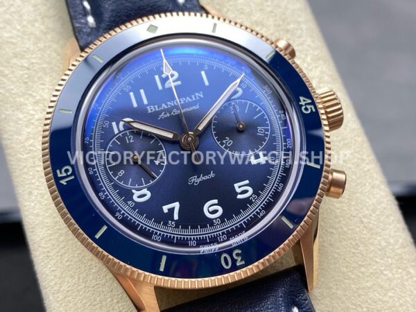 TW Factory Blancpain Air Command AC02-36B40-63B 42.5mm Rose Gold Calfskin Vintage Leather Strap Blue Ceramic Bezel Blue Dial