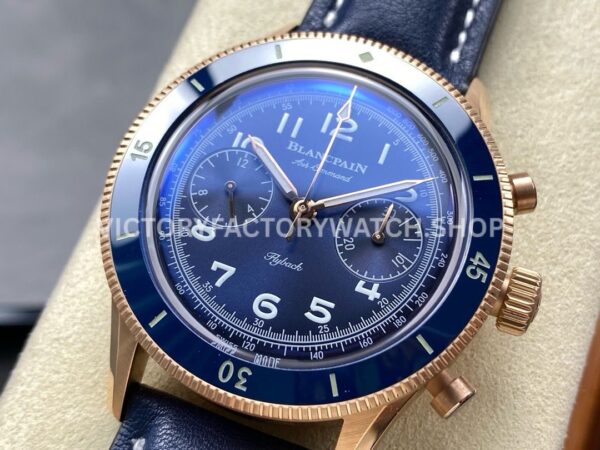 TW Factory Blancpain Air Command AC02-36B40-63B 42.5mm Rose Gold Calfskin Vintage Leather Strap Blue Ceramic Bezel Blue Dial