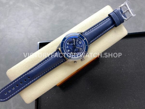TW Factory Blancpain Air Command N0AC02O12B040N063B 42.5mm Steel Calfskin Vintage Leather Strap Blue Ceramic Bezel Blue Dial