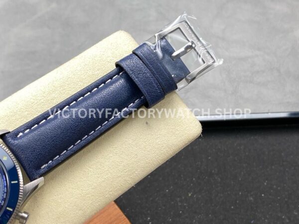 TW Factory Blancpain Air Command N0AC02O12B040N063B 42.5mm Steel Calfskin Vintage Leather Strap Blue Ceramic Bezel Blue Dial