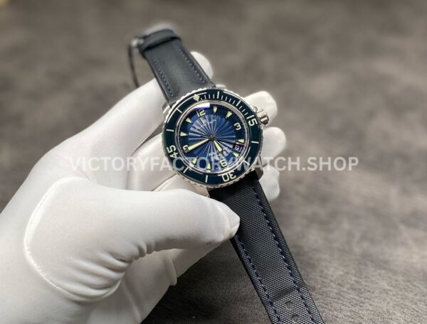 ZF Factory Blancpain Fifty Fathoms 5015d-1140-52b 45mm Steel Textile Strap Arabic Nu (6) ZF Factory Blancpain Fifty Fathoms 5015D-1140-52B 45mm Steel Textile Strap Arabic Numerals Blue Dial