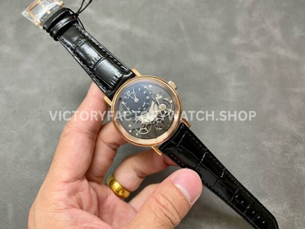 ZF Factory Breguet Tradition 7057BR-G9-9W6 40mm Rose Gold Leather Strap Roman Numerals Black Dial