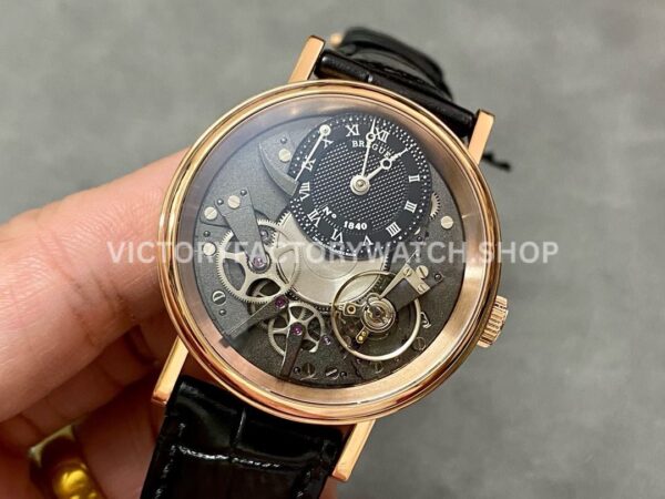ZF Factory Breguet Tradition 7057BR-G9-9W6 40mm Rose Gold Leather Strap Roman Numerals Black Dial