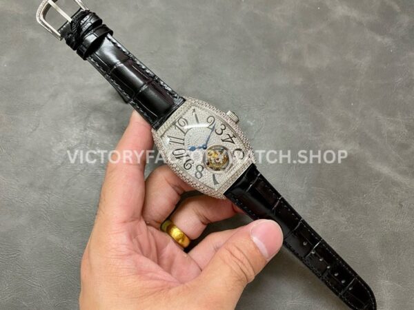 ABF Factory Franck Muller Cintrée Curvex 8880 T D CD 39.5mm Diamond Leather Strap White Diamond Dial