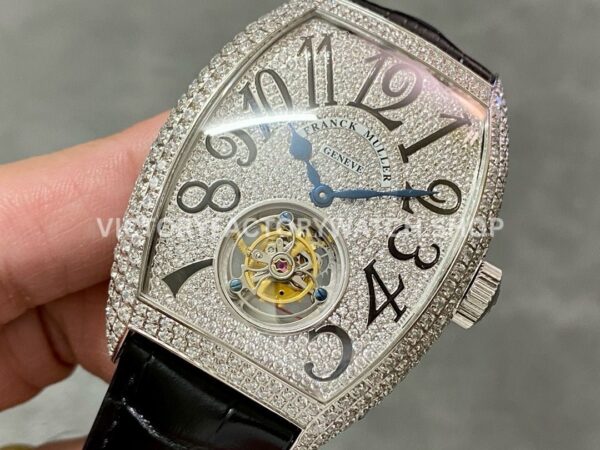 ABF Factory Franck Muller Cintrée Curvex 8880 T D CD 39.5mm Diamond Leather Strap White Diamond Dial