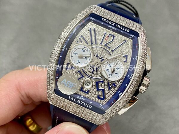 ABF Factory Franck Muller Vanguard Chronograph 44mm Diamond Rubber Strap Blue Dial