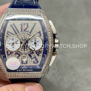 ABF Franck Muller Vanguard Chronograph stone set blue dial rubber strap