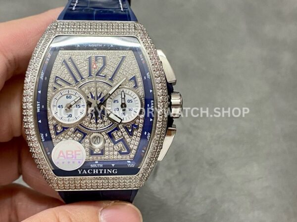 ABF Franck Muller Vanguard Chronograph stone set blue dial rubber strap