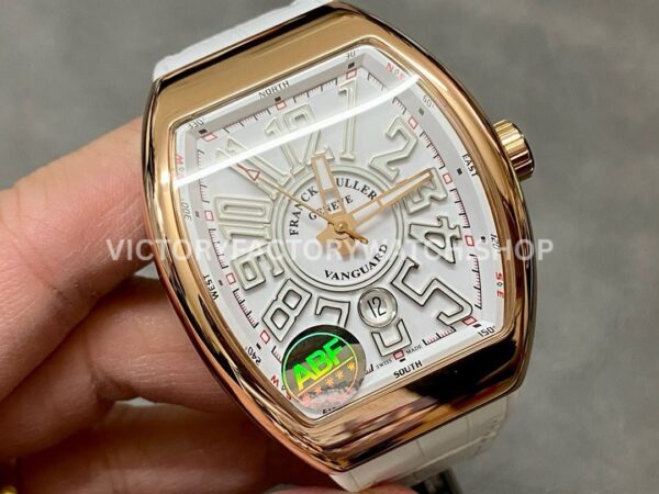 ABF Factory Franck Muller Vanguard  V 45 SC DT 44mm Rose Gold Rubber Strap White Dial