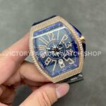 ABF Factory Franck Muller Vanguard V 45 SC DT 5N BL 44mm Diamond Rose Gold Rubber Strap Blue Dial