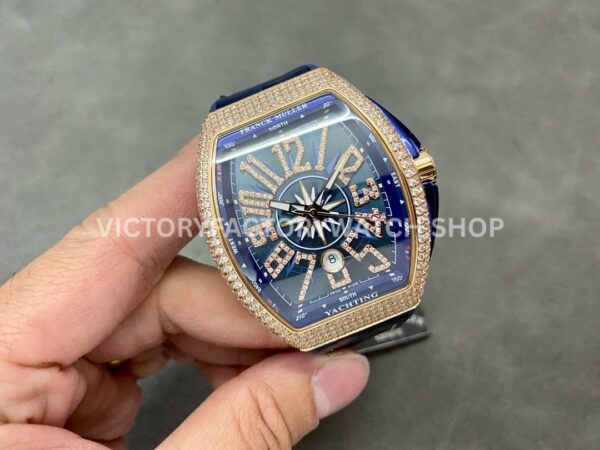 ABF Factory Franck Muller Vanguard V 45 SC DT 5N BL 44mm Diamond Rose Gold Rubber Strap Blue Dial