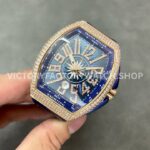 ABF Factory Franck Muller Vanguard V 45 SC DT 5N BL 44mm Diamond Rose Gold Rubber Strap Blue Dial