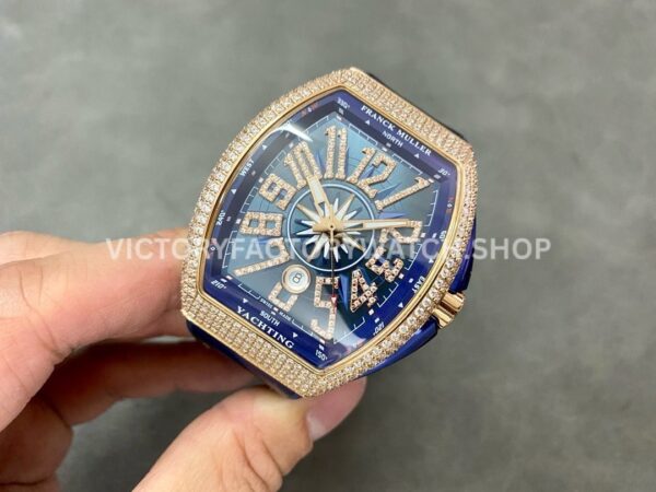 ABF Factory Franck Muller Vanguard V 45 SC DT 5N BL 44mm Diamond Rose Gold Rubber Strap Blue Dial