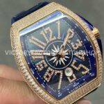 ABF Factory Franck Muller Vanguard V 45 SC DT 5N BL 44mm Diamond Rose Gold Rubber Strap Blue Dial