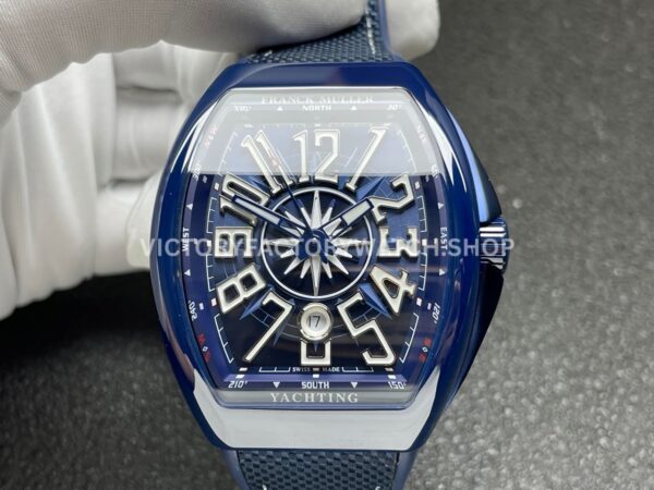 ABF Factory Franck Muller Vanguard V45 44mm Blue Ceramic Textile Strap White Arabic Numerals Blue Dial