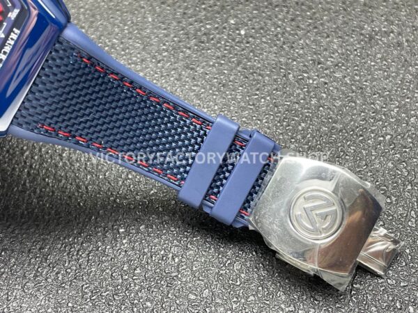 ABF Factory Franck Muller Vanguard V45 44mm White Ceramic Textile Strap Red Arabic Numerals Blue Dial (6) ABF Factory Franck Muller Vanguard V45 44mm White Ceramic Textile Strap Red Arabic Numerals Blue Dial