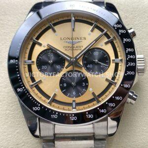 AF Factory Longines Conquest Chronograph L3.835.4.02.6 42mm Full Steel Strap Black Eyes Champagne Dial (6) AF Longines Conquest L3.835.4.02.6 steel bracelet champagne dial black subdials
