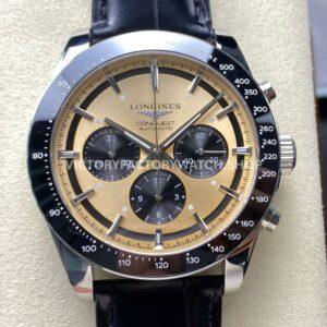 AF Factory Longines Conquest Chronograph L3.835.4.02.6 42mm Steel Leather Strap Black Eyes Champagne (8) AF Longines Conquest L3.835.4.02.6 champagne dial black subdials leather strap