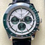 AF Longines Conquest L3.835.4.02.6 white dial green subdials leather strap