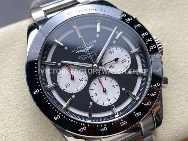 AF Factory Longines Conquest Chronograph L3.835.4.52.6 42mm Full Steel Strap White Eyes Black Dial (1) AF Factory Longines Conquest Chronograph L3.835.4.52.6 42mm Full Steel Strap White Eyes Black Dial