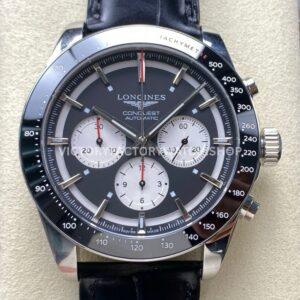 AF Factory Longines Conquest Chronograph L3.835.4.52.6 42mm Steel Leather Strap White Eyes Black Dial (2) AF Longines Conquest L3.835.4.52.6 black dial white subdials leather strap