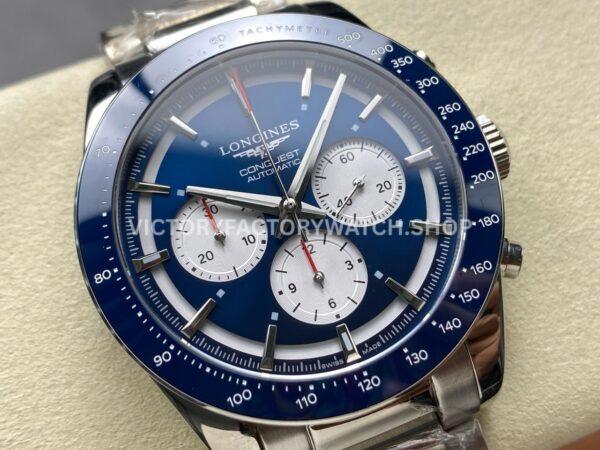 AF Factory Longines Conquest Chronograph L3.835.4.91.2 42mm Full Steel Strap White Eyes Blue Dial
