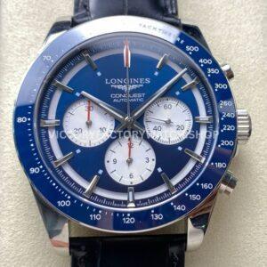AF Factory Longines Conquest Chronograph L3.835.4.91.2 42mm Steel Leather Strap White Eyes Blue Dial (7) AF Longines Conquest Chronograph L3.835.4.91.2 blue dial leather strap