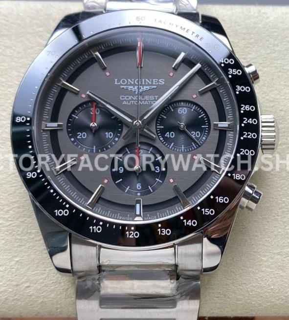 AF Factory Longines Conquest Chronograph L3.836.4.52.9 42mm Full Steel Strap Black Eyes Gray Dial (9) AF Longines Conquest L3.836.4.52.9 steel bracelet gray dial black subdials