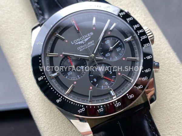 AF Factory Longines Conquest Chronograph L3.836.4.52.9 42mm Steel Leather Strap Black Eyes Gray Dial