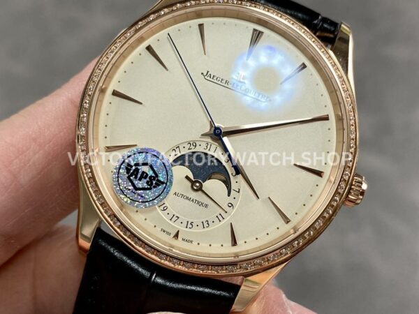 APS Factory Jaeger-LeCoultre Master Ultra Thin Moon Q1362503 39mm Rose Gold Diamond Bezel White Dial