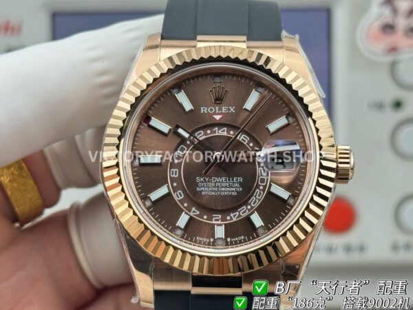 B Factory Rolex Sky-Dweller 336235-0002 42mm Rose Gold Oysterflex Brown Dial (6) B Factory Rolex Sky-Dweller 336235-0002 42mm Rose Gold Oysterflex Brown Dial
